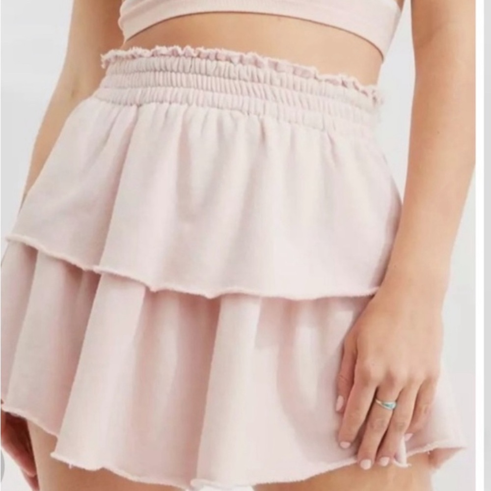 Aerie Pink Distressed Tiered Skirt